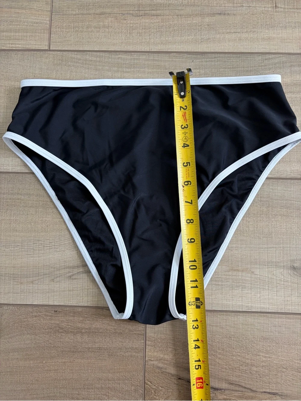 Cupshe Black White Trim High Waisted 90s Cheeky Bikini Bottom NWT L